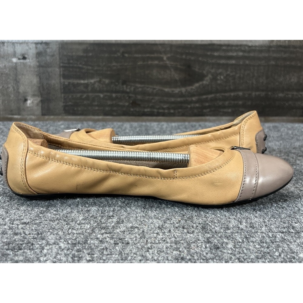 Tod's Leather Ballet Flats Beige Gray Cap Toe Womens Shoes EU 39.5 US 9.5 - Picture 9 of 15